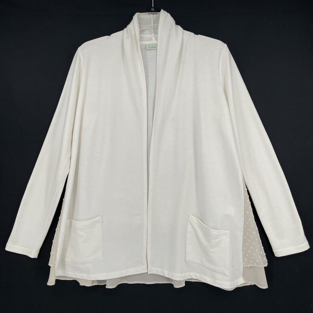 LOGO Lounge Ivory Knit Draped Open Front Long Sleeve Cardigan Size XXS Chiffon